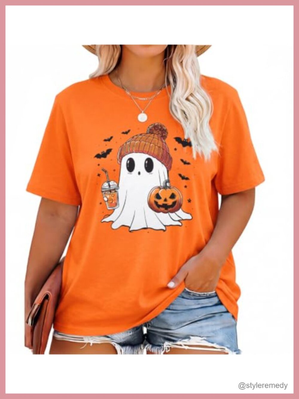 Plus Size Halloween Ghost Pumpkin Graphic Tee Short Sleeve Cotton Blend T-Shirt